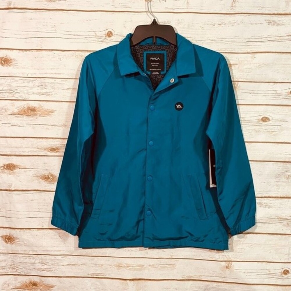 RVCA Boy's Fit Jacket Size M-12 Blue Waterproof and Breathable Collared Neck